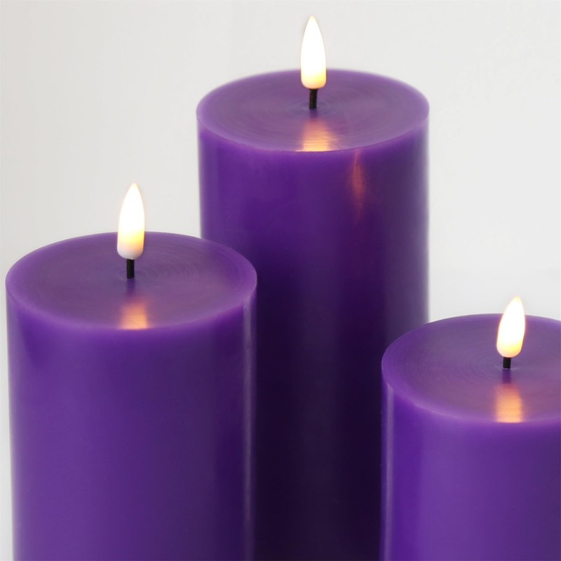 Girimax Purple Flameless Pillar Candles with Remote, Flickering Battery LED