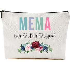 AcevedoDesign Mema Live Love Spoil Makeup Bag, Grandma Mother's Day Gifts From Grandchildren, Travel Bag, Mema Gift Idea Birthday, Mema Travel Bag, New Mema Gift, White, 7”x9.8”