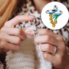 10 Piezas Bucle para tejer Bucle de ganchillo, Anillo de Tensión de Ganchillo Ajustable, Anillo de Ganchillo de Plata, Bar, Fiesta,para mujer (Color)