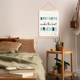 TAEDIN Nursery Brother Make The Best Friends Poster Hanger Frame, Blue Boys Quotes Wood Wooden Canvas Artwork Print, Toddler Boys Room Wall Decor Painting for Kids Play Room Bedroom Decor 12X16