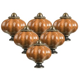 6Pcs Brown Pumpkin Knobs Vintage Ceramic Cabinet Knobs Retro Dresser Knobs Pulls with 3 Size Mounting Screws for Door Drawers Closet Cupboard Kitchen Furniture