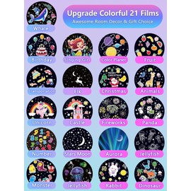 Projector Night Light for Kids + 21 Sets of Films, Kids Night Light Projector for Bedroom, Ceiling, Star Galaxy Projector with 360° Rotation for Baby Girls, Birthday, Christmas, Nursery, Room Decor