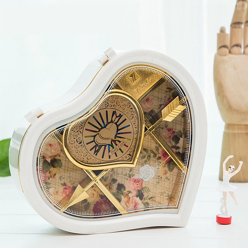 Heart Shape Dancing Ballerina Music Box Jewelry Box Carousel Swivel