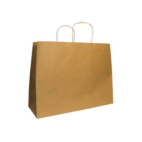 PTP BAGS Natural 16" x 6" x 12.5" Tote Bags [Pack of 50] Recyclable Kraft Paper Gift Bags