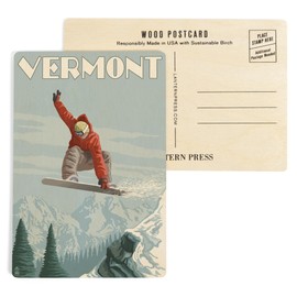 Vermont, Snowboarder Jumping (4x6 Birch Wood Postcards, 2-Pack Stationary, Rustic Home Wall Decor)