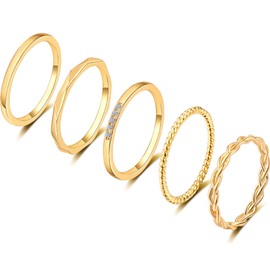 ZOERAY 5 PCS 14K Gold Plated Stacking Rings for Women Thin Gold Stackable Band Ring No Tarnish Simple Knuckle Rings Filled Rose Gold Silver Gold Rings Set Size 5-10