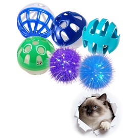 DIYUQISHI 6 Pcs Cat Balls Indoor Bored Kitten Toy Set,Colorful Hollow Bell Balls and Fluffy Glitter Gold Foil Balls for Indoor Cats,Kitten Interactive Play Balls (1.5'')