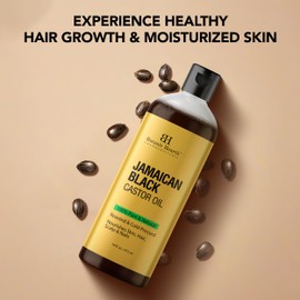 Botanic Hearth Jamican Castor Oil 8 Fl Oz| 100% Pure & Natural, Cold Pressed |For Hair, Eyelashes & Eyebrows | Hexane Free, Fast Absorbing | with Massage Roller Ball