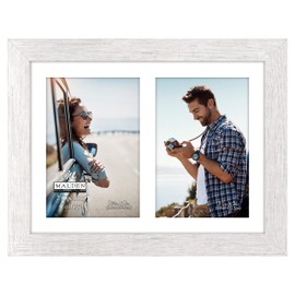 Malden International Designs 2 Opening 3.5 x 5 inch Driftwood Linear Picture Frame Matte Variegated White Quality MDF