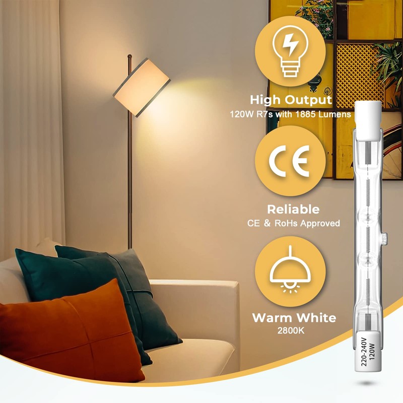 Klarlight 5 Pack 80W R7s Halogen Bulbs 78mm, Dimmable Warm