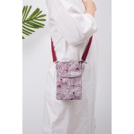 Kaaipee Women's Smartphone Pouch, Lightweight Mini Shoulder Bag, Smartphone Pochette, Adjustable Length, Portable Pouch, Cross-Body Type, Floral Pattern, light red