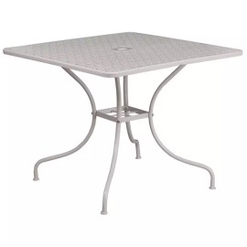 Flash Furniture 35.5" Square Steel Flower Print Patio Dining Table in Silver