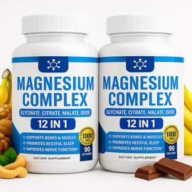Nutrapure Magnesium Complex 7 Elemental Supplement - 12 in 1 Magnesio Complex 1000mg Forms Including Glycinate, Citrate, Malate, Taurate Chelated | Energy Support | Vegan Non-GMO, 90 Capsules (2)