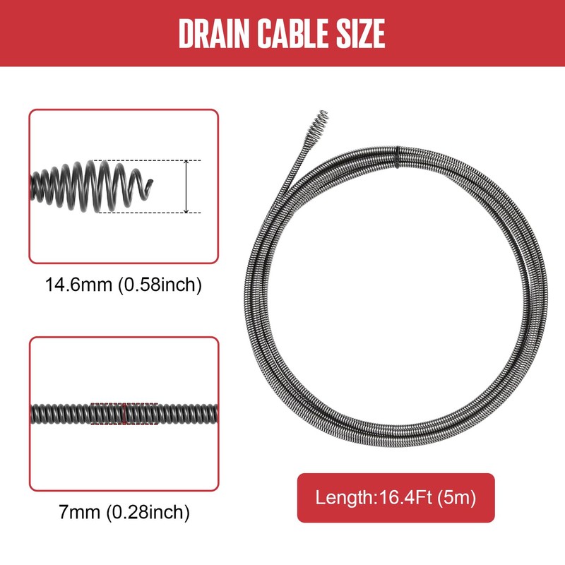 POPULO Repalcement Cable, 16.4Ft/5m Fits for PDAL-12/PMDA-5/PCDA-12 Drain Auger