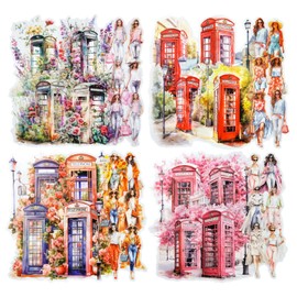 AuriicLeaf Telephone Booth PET Sticker Set, 80PCS Vintage Street Scene Stickers for Scrapbooking, Journaling, DIY Crafts, Planner Decoration, and Aesthetic Collage