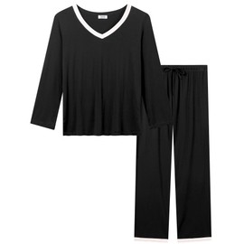 Joyaria Cooling Pajamas for Women Night Sweat Long Sleeve Pjs Loose Sleepwear(Black, Medium)