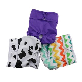 Amaliy Female Dog Nappies Washable Reusable Dog Nappy Pants L (Waist Circumference 44-64 cm), Purple + Wavy + Cows)