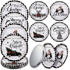 Yaomiao 8 Pcs Merry Christmas Cookie Plates 12.6 Inches Christmas Trays Black and White Round Plaid Serving Tin Platter Christmas Platters for Holiday Dessert Xmas Party Decorations, 4 Styles