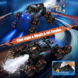 Remote Control Car Toys for Ages 8-13 2.4Ghz Gesture Sensing RC Stunt Cars with 8 Wheels, Spray & Light & Music Toys Cars for 6 7 8 9 10 11 12 Year Old Boys Birthday Christmas New Year Gift - Blue