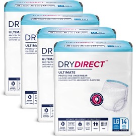 Dry Direct Ultimate Protective Underwear, Soft Cloth-Like Adult Diapers, Max Absorbency Disposable Incontinence Protection - Large (Case of 56)