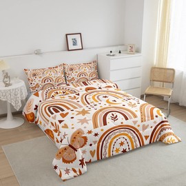 Kids Rainbow And Butterfly Twin Bedding Sets For Girls Boho Stars Moon Comforter Set Boys Bohemian Botanical Leaf Down Comforter Pastel Brown Color Love Hearts Quilt Duvet Insert 1 Pillow Case