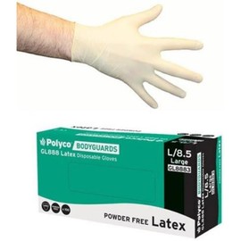 Bodyguard GL8881 Powder Free Disposable Latex Glove, S Size, White, Pack of 100