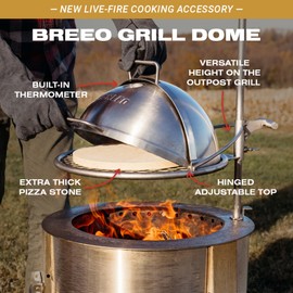 Breeo Grill Dome for Outpost Grill – Hinged Stainless Steel Dome w/Built-in Thermometer, Griddle Accessories Kit, Outdoor Set for Live-Fire Cooking – Fits X/19, Y Series