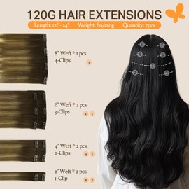 DOORES Hair Extensions Clip in Balayage Dark Brown Fading to Chestnut Brown and Dirty Blonde Clip in Human Hair Extensions Real Natural Hair Extensions Straight 22 Inch 7pcs 120g