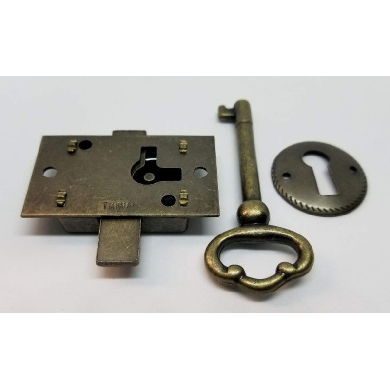 TIMTO Small Flush Mount Lock Set Antique Brass Cupboard Chest