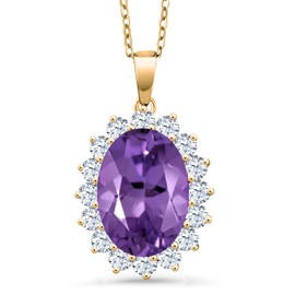 Gem Stone King 13.76 Cttw 18X13MM Oval Purple Amethyst 18K Yellow Gold Plated Silver Pendant Necklace For Women | Gemstone Birthstone | With 18 Inch Chain