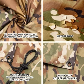 Fousam Rain Poncho, Military Tactical Poncho Camo Multi Use Waterproof, Large Size
