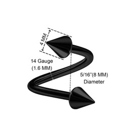 KJM Fashion Pack of 2 Anodised Spiral 1.6 mm 14 Gauge Cartilage Lip Earrings