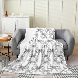 Feelyou Bow All Season,Bed Blanket for Sofa Couch 40"x50" Bow Pattern Plush Throw Blanket, Ultra Soft Watercolor Gray Flannel Fleece Blanket Cute Bowknot Room Decor Bow