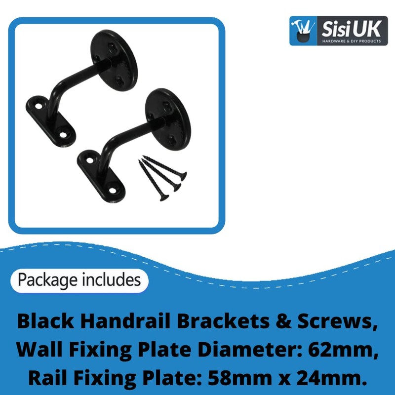 Black Support Wall Mounted Handrail Brackets Banister Support Handrail 63mm