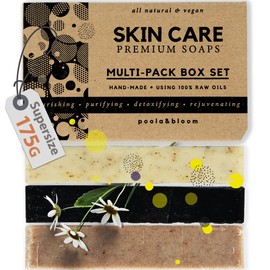 Solid Shower Gel for Men - for Body Care - 3-Piece Oversized 175g Natural Soap Set for Men: Black Tea, Activated Carbon, Dead Sea Minerals