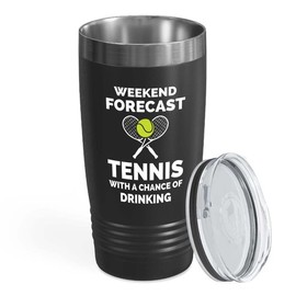 Tennis Black Ringneck Tumbler 20oz - Weekend forecast tennis - Coach Smash Tennis Trinket Racket Racquetball Racquet Baseline