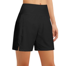 Vivola Women's 5" High-Waisted Swim Board Shorts with Liner and Pockets – Quick-Dry Beach & Swimming Shorts Black