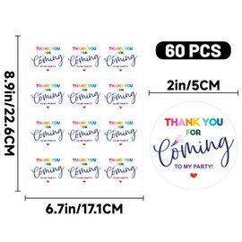 Thank You for Coming Stickers, 2 Inch Large Thank You Stickers 60Pcs Thanks for Coming to My Party Sticker, Round Thank You Sticker for Envelope Seal, Card, Birthday, Wedding, Baby Shower Favor