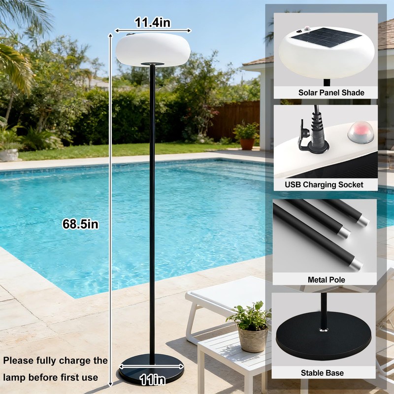 ACOHOOK Solar Outdoor Floor Lamp for Patio, Rechargeable Standing Lamp