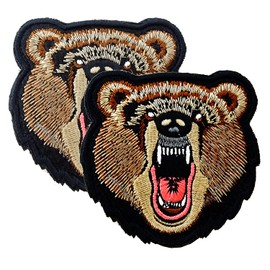 Honbay 2PCS Bear Embroidered Patch Angry Grizzly Decorative Appliques Bear Hook and Loop Patch Armbands Badges for Backpack Rucksack Baseball Cap Jackets (3.15")