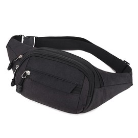 GZSYWZ Black Waist Bag - 4 Zip Pockets Bumbag Fanny Pack Waist Packs with Adjustable Buckle Strap Men Women for Outdoors Workout Sport Travel