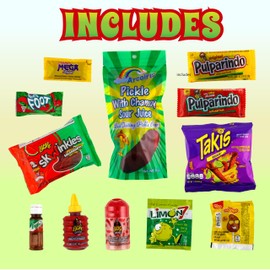 Arcoiris Sour Chamoy Pickle Kit,Mexican Candy Mix Ready to make the Famous TikTok Trend, Includes Original Sour Dill Pickle, Baby Lucas, Lucas Gusano, Skwinkles Salsaghetti & Pulparindo by LookOn