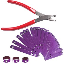 Chicken Leg Plier & Chicken Leg Bands 100Pcs Poultry Leg Identification Rings and Plier Duck Chicken Ankle Tags Numbered Feet ID Bands Farms Pheasant Pigeons Goose Chicken Supplies (Purple Set)