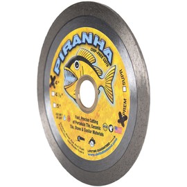 Delta Diamond Piranha Premium 4 Inch Tile Diamond Saw Blade, Continuous Rim, 7/8"-5/8" Arbor, Dry or Wet Cutting Porcelain & Ceramic Tiles (4")
