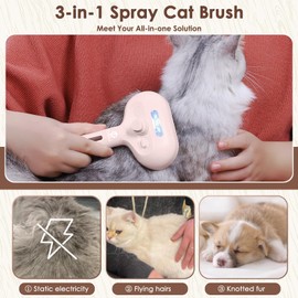 Cat Steam Brush - Anti-Static Rechargeable Steamy Brush for Cats and Dogs, Removes Flying Hair with Release Button and Tank - Pink