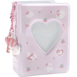 runrayay 3 Inch Cute Cat Kpop Photocard Holder Book with Pendants, 40 Pockets Mini Album, Kpop Album Photocard Holder Love Hollow Album, Pink