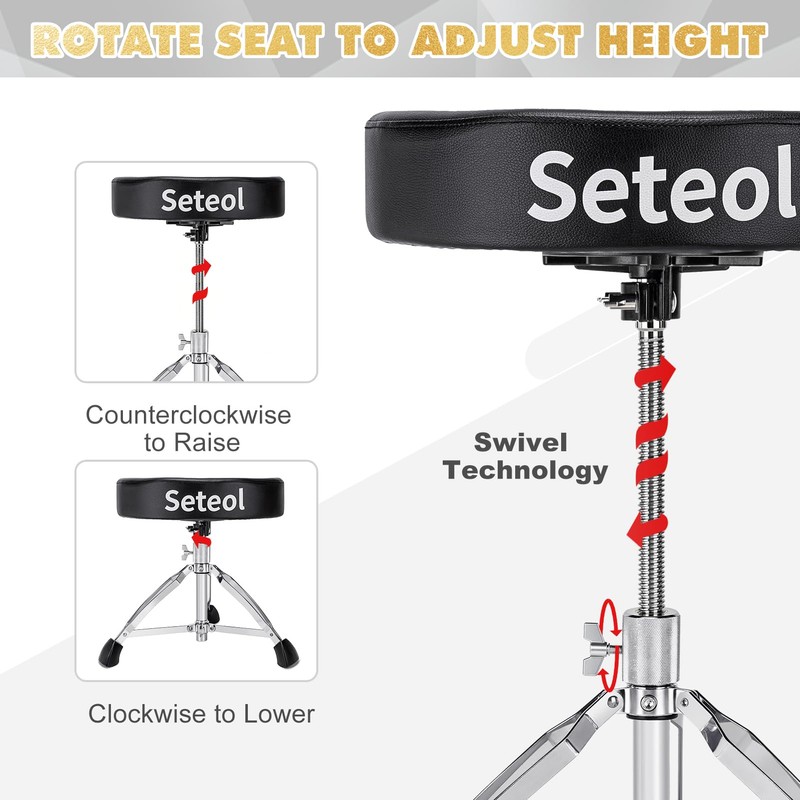 Seteol Heavy Duty Drum Throne 330 lbs, Saddle Drum Stool
