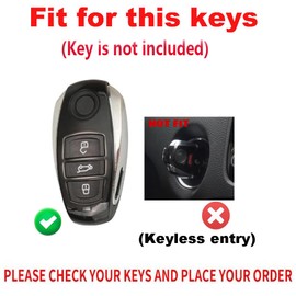 TECART Leather Key Fob Cover Fit For VW Volkswagen Touareg 3 Button Metal Remote Key Fob Case Protection Shell Accessories, Long-red