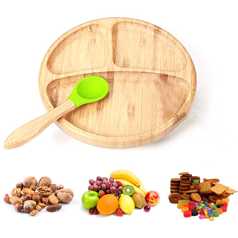 Baby Dinner Plates Portable Non Slip Baby Suction Plate Bamboo