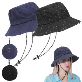 APOMOONS Pack of 2 Women's Foldable Sun Hat with Chin Strap, Quick Dry Packable Hat, Waterproof, UV-Protective Sun Hat, Foldable for Men and Women, Waterproof Bucket for Fishing, Hiking